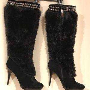 Faux Fur Boots - High Heels - NEVER WORN